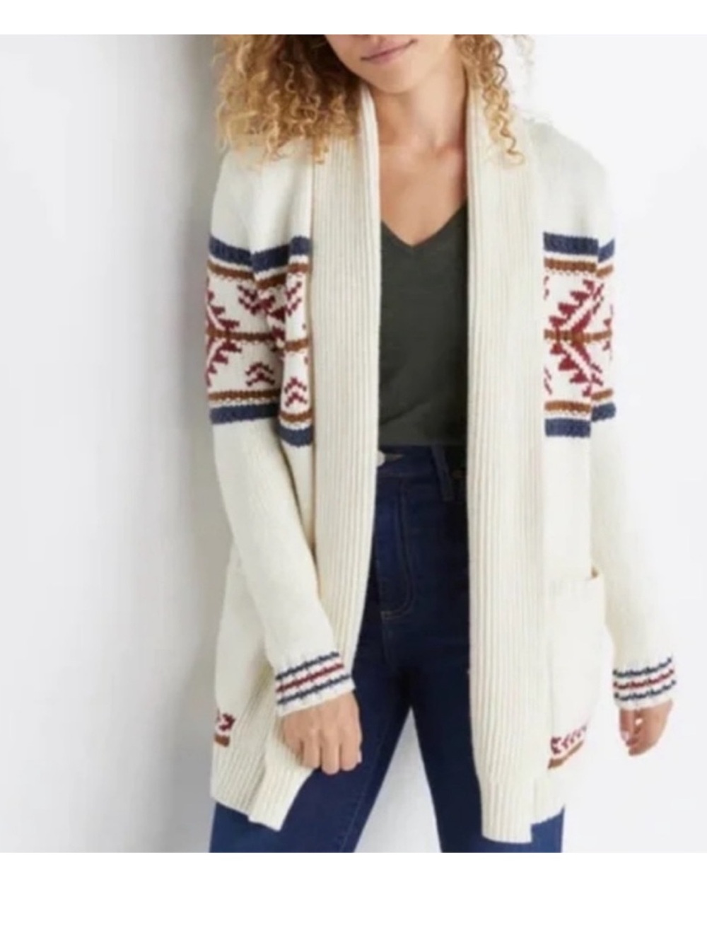 Marine Layer Brooklyn Shawl Collar Cardigan Sweater Aztec Medium Cotton Wool